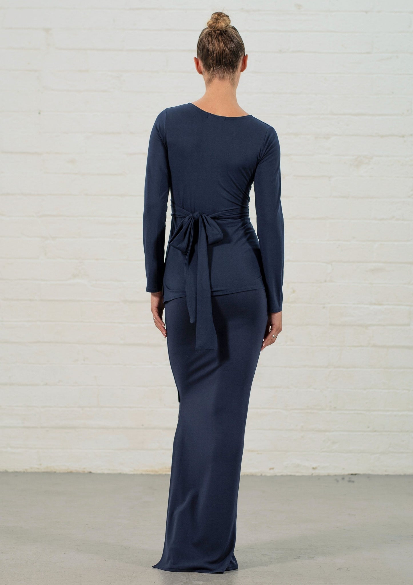 Navy Morticia Wrap Top