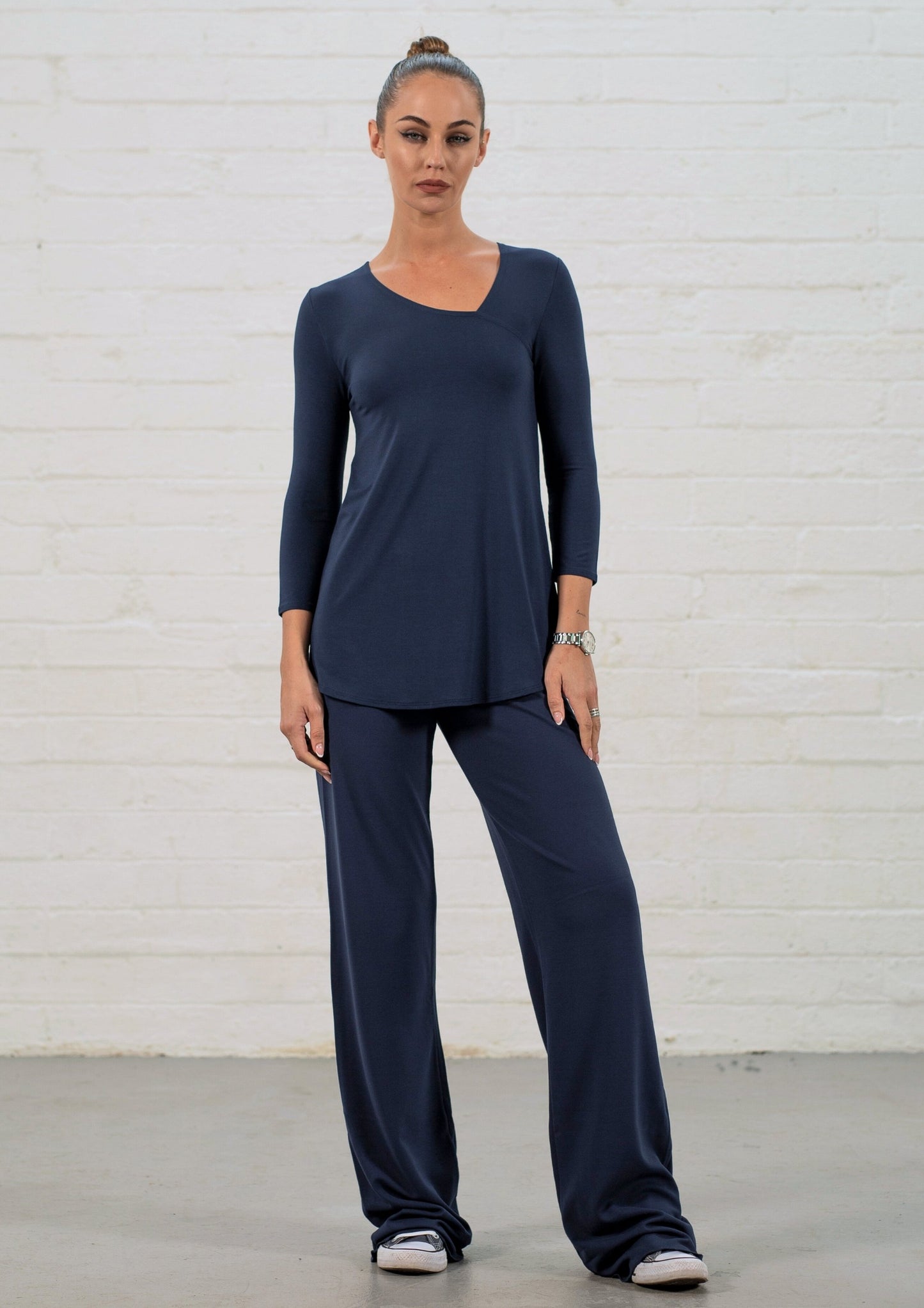 Addison Straight Leg Palazzos: Navy