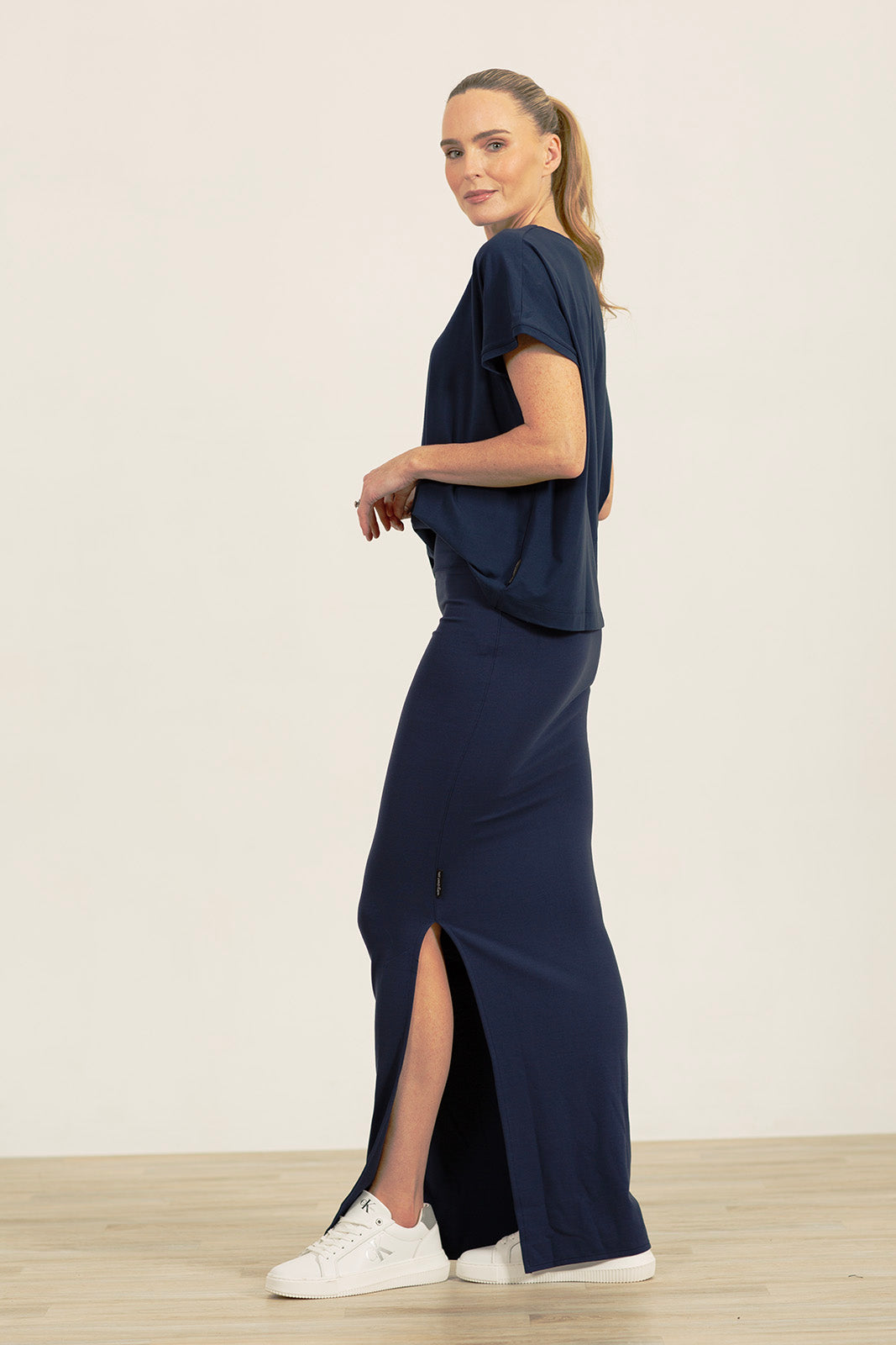 Dafna Slit Skirt: Navy (Long)