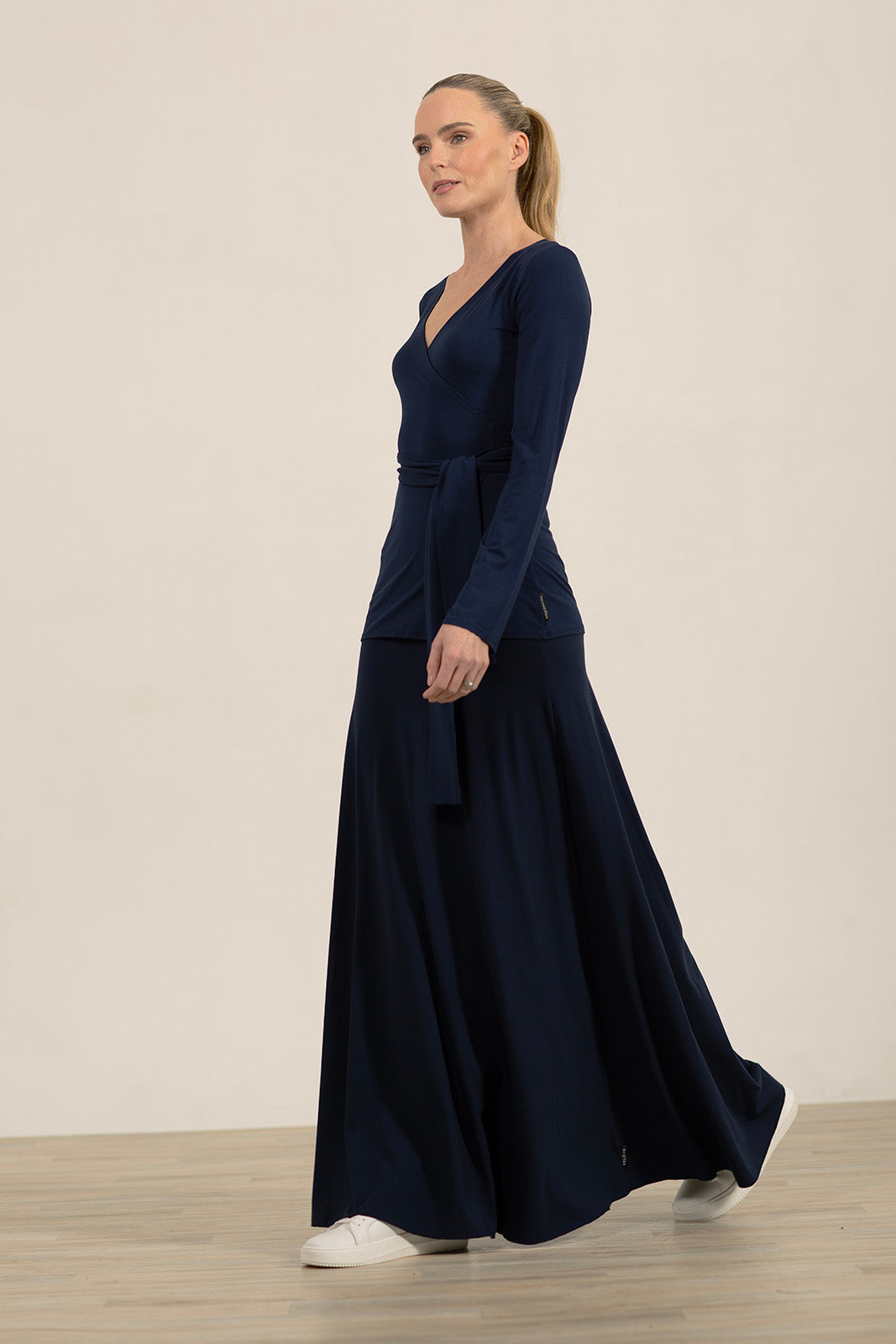 Navy Morticia Wrap Top
