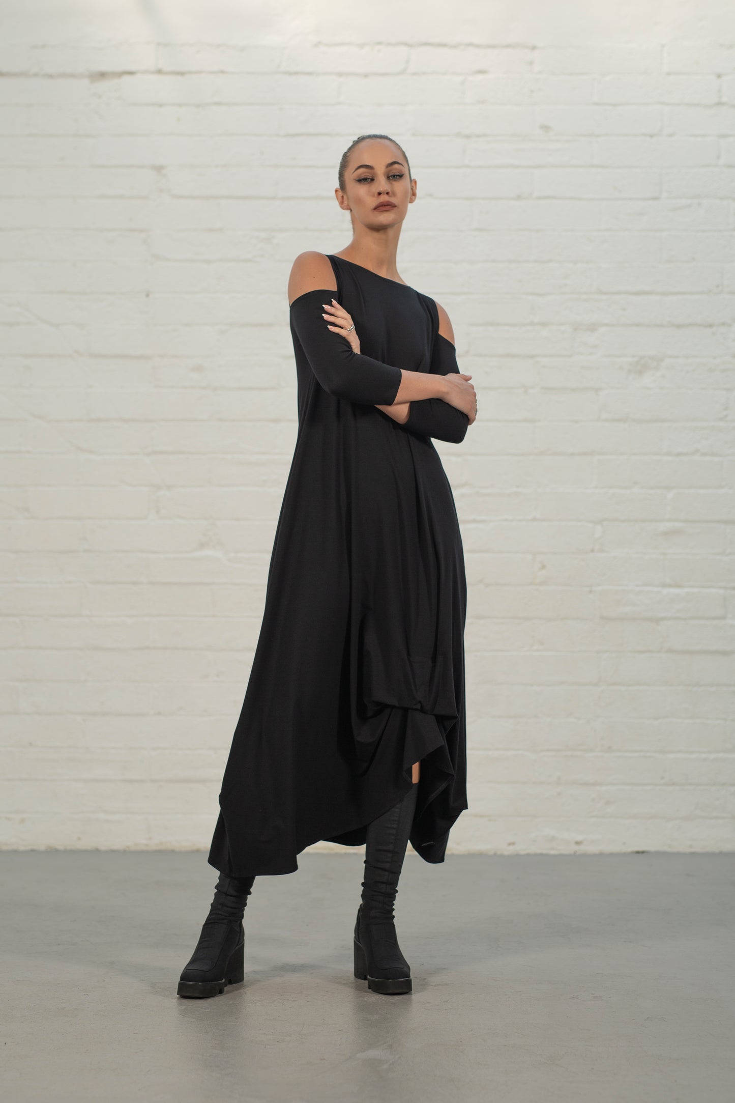 Black Sage Cold Shoulder Jersey Dress