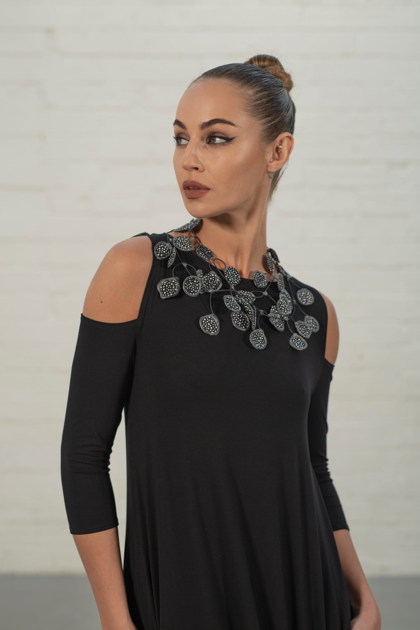 Black Sage Cold Shoulder Jersey Dress