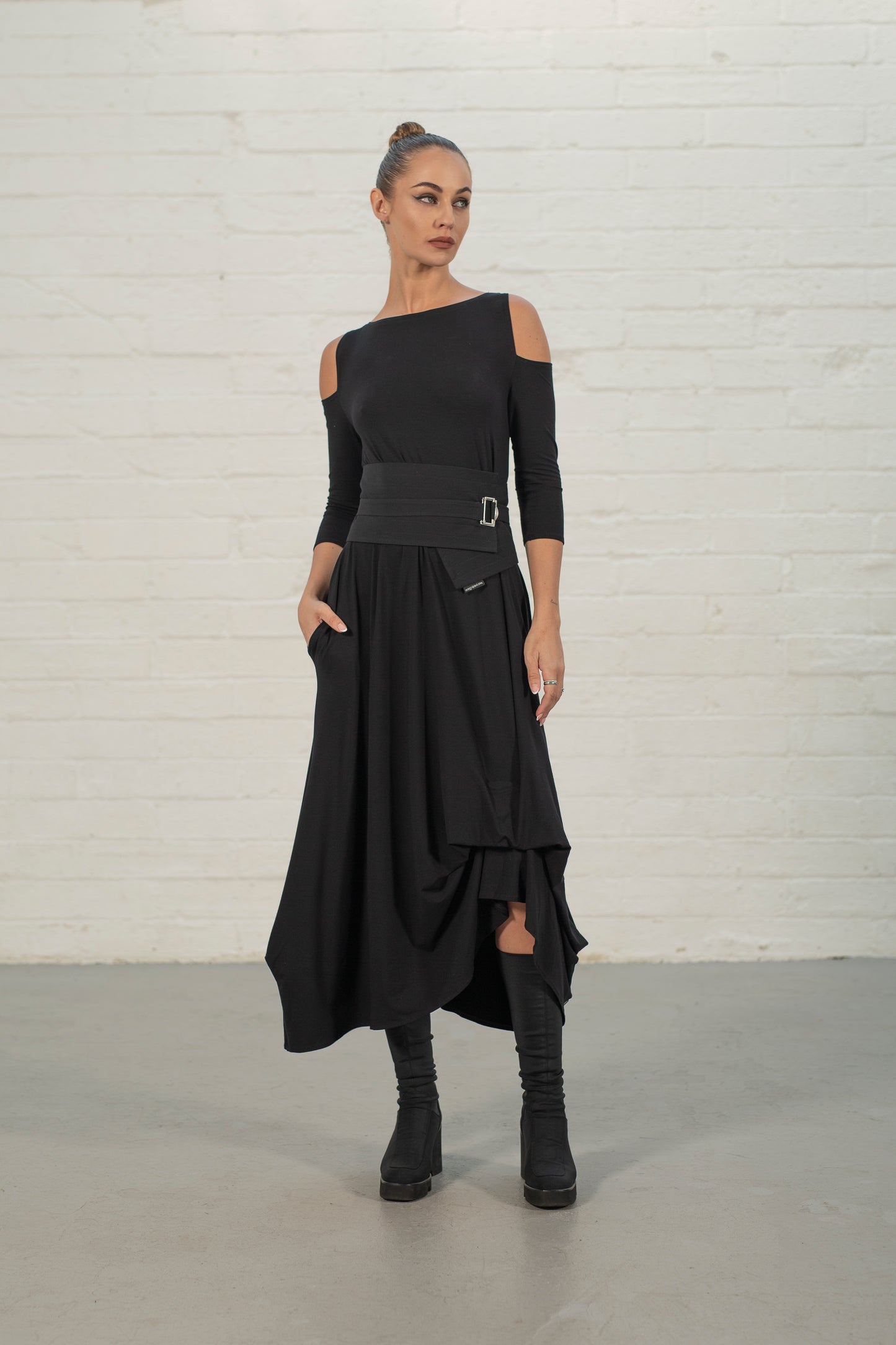 Black Sage Cold Shoulder Jersey Dress