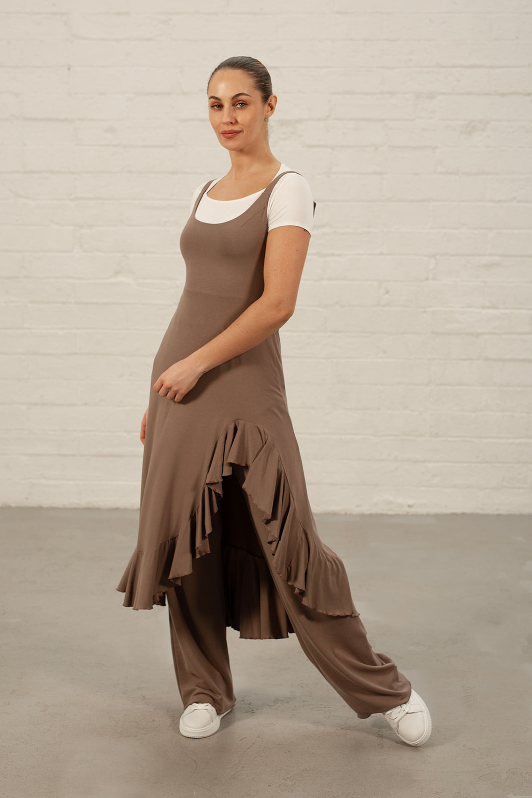 Cappuccino Georgia Frill Jersey Dress