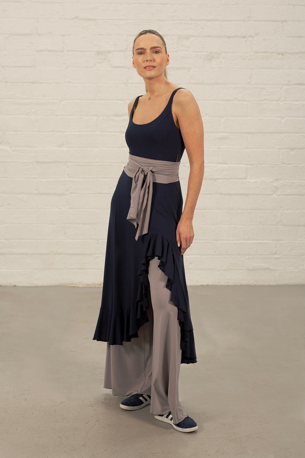 Navy Georgia Frill Jersey Dress