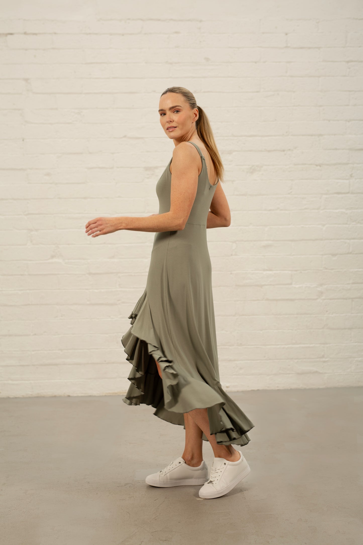Olive Georgia Frill Jersey Dress (Last One)