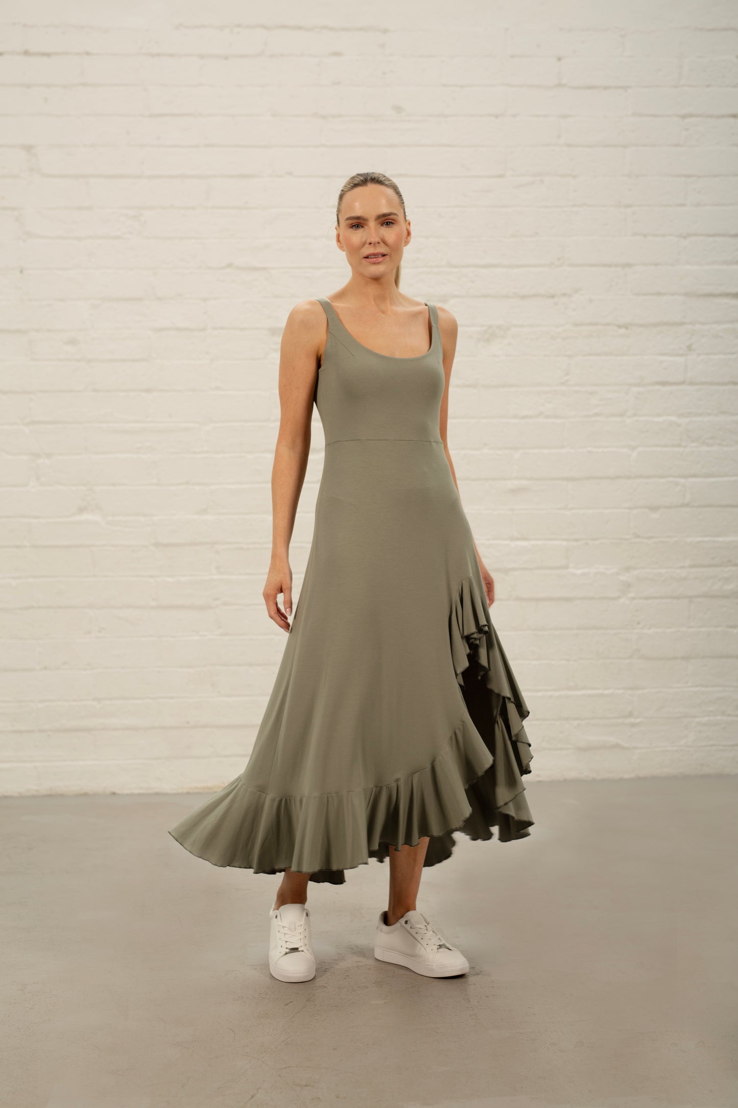 Olive Georgia Frill Jersey Dress (Last One)