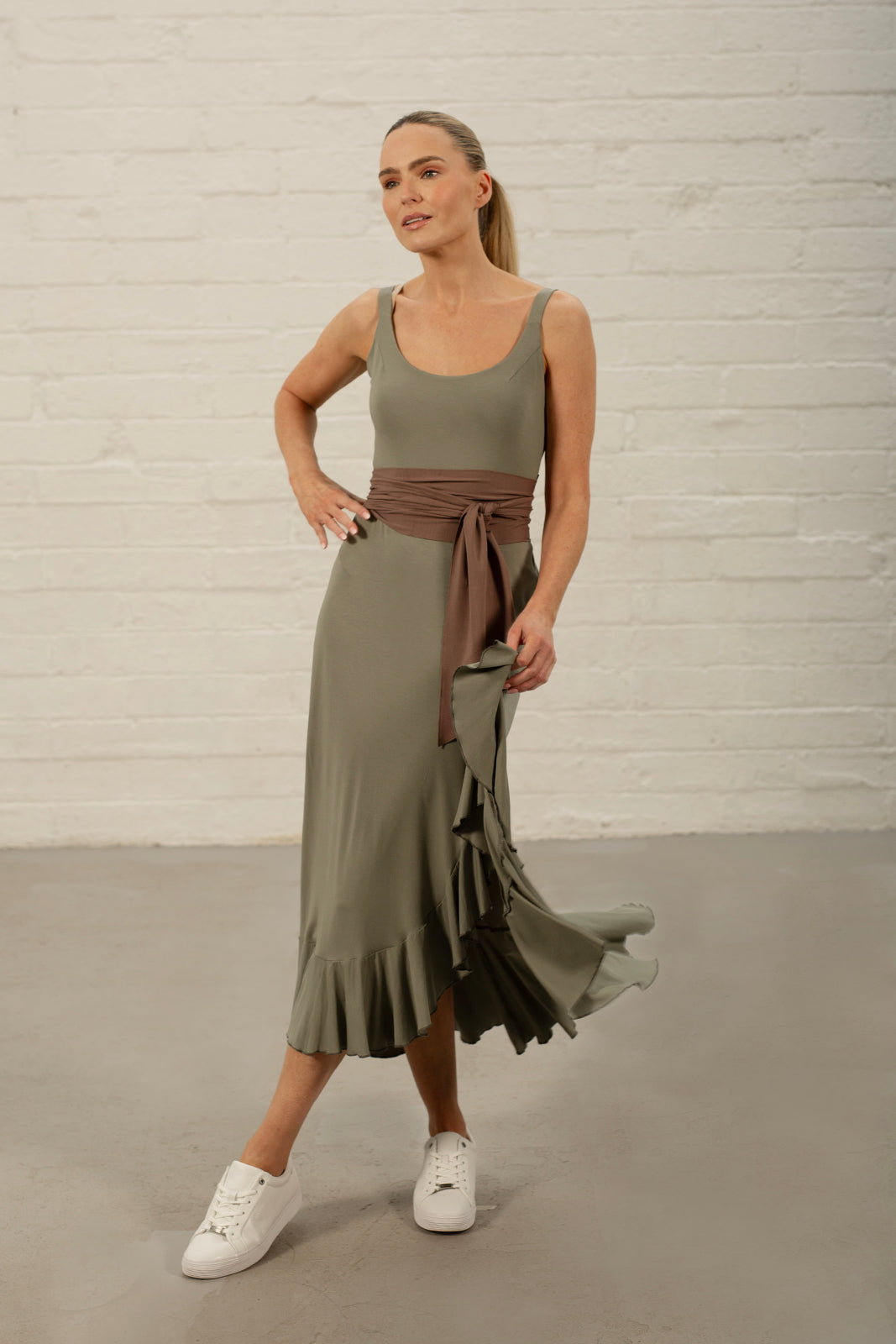 Olive Georgia Frill Jersey Dress (Last One)