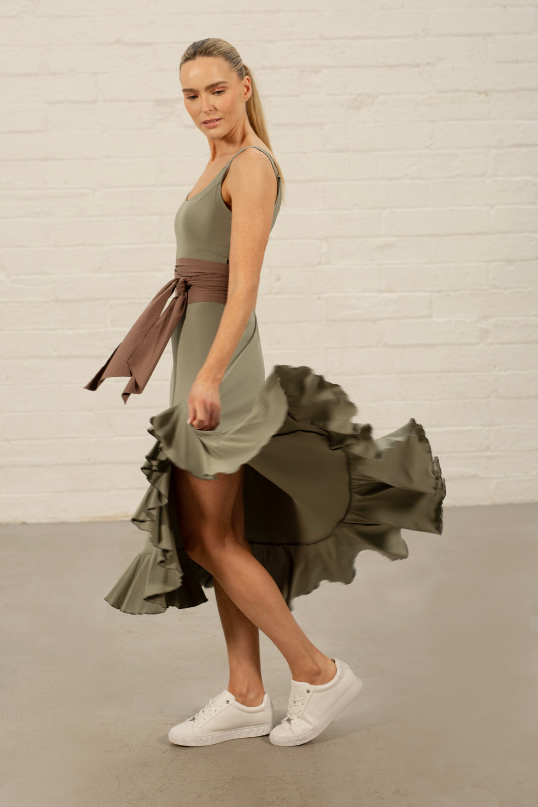 Olive Georgia Frill Jersey Dress (Last One)