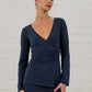 Navy Morticia Wrap Top
