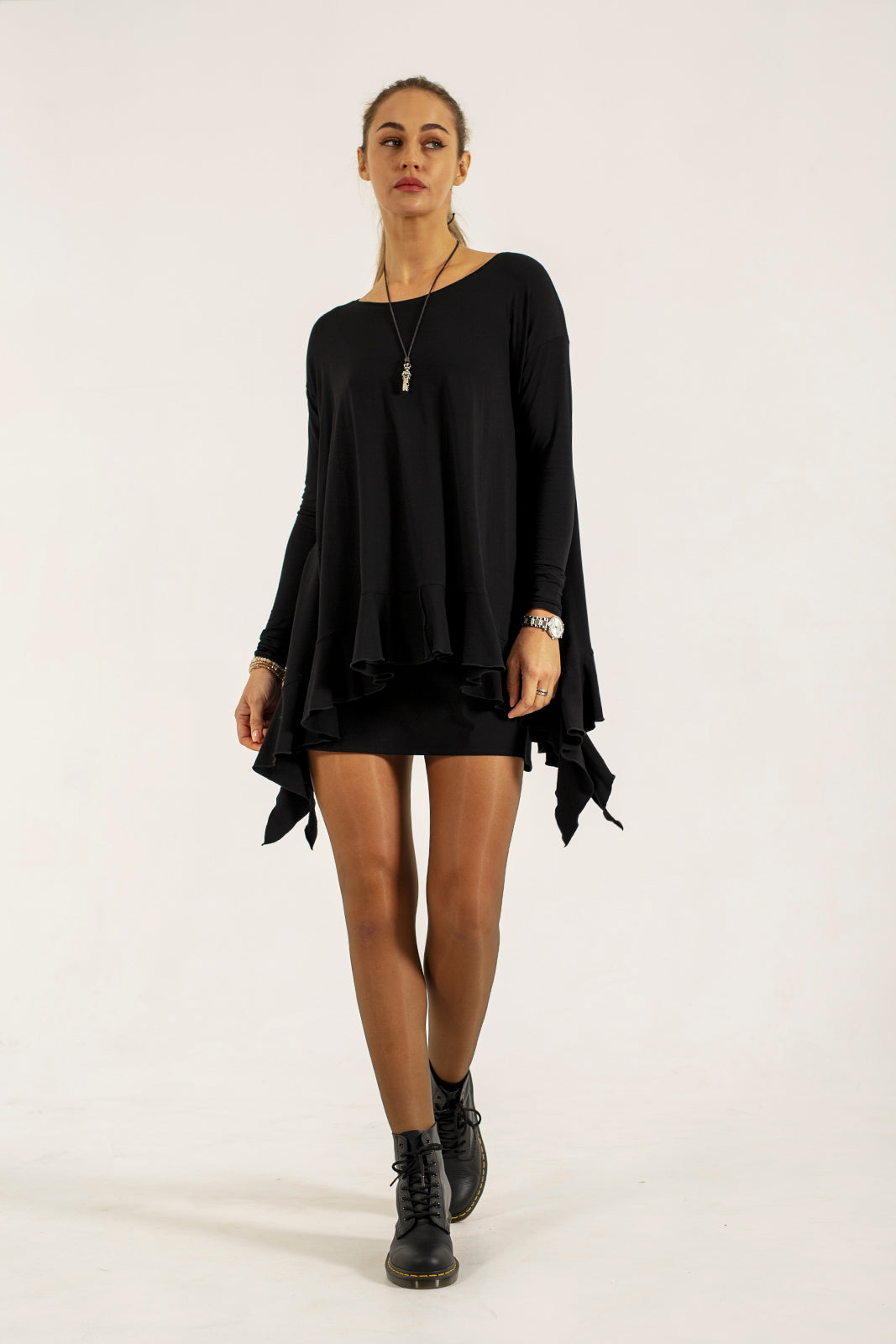 Monique Frill Hem Tunic (black)