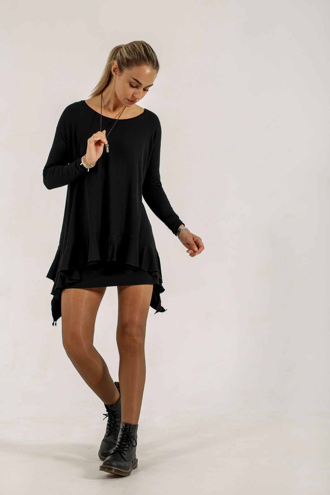Monique Frill Hem Tunic (black)