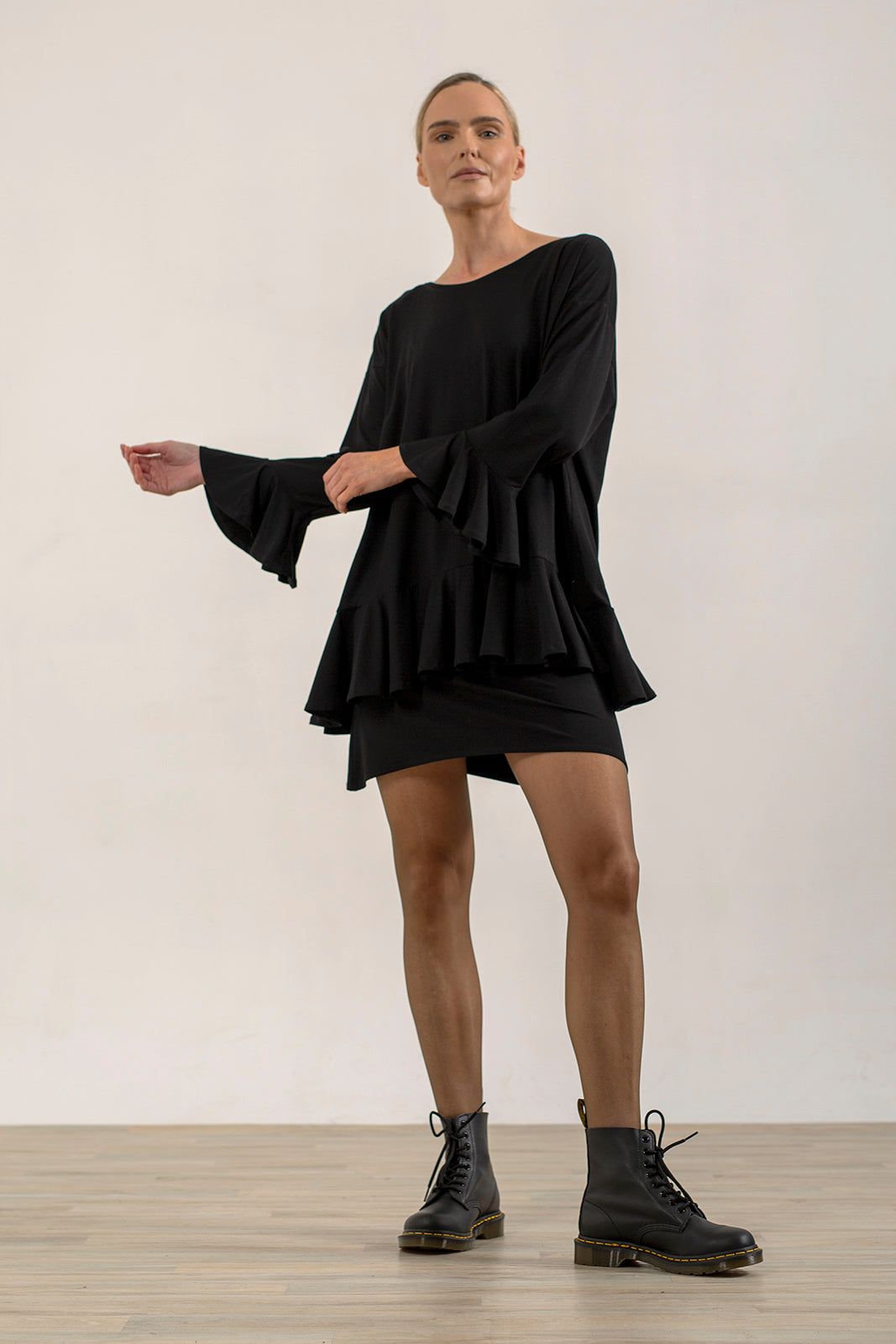 Blair Oversize Frill Hem Tunic (Black)