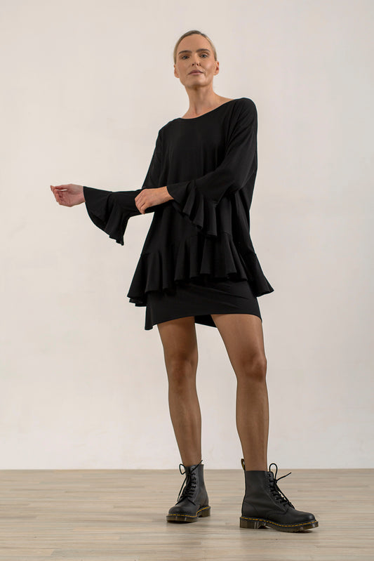Blair Oversize Frill Hem Tunic (Black)