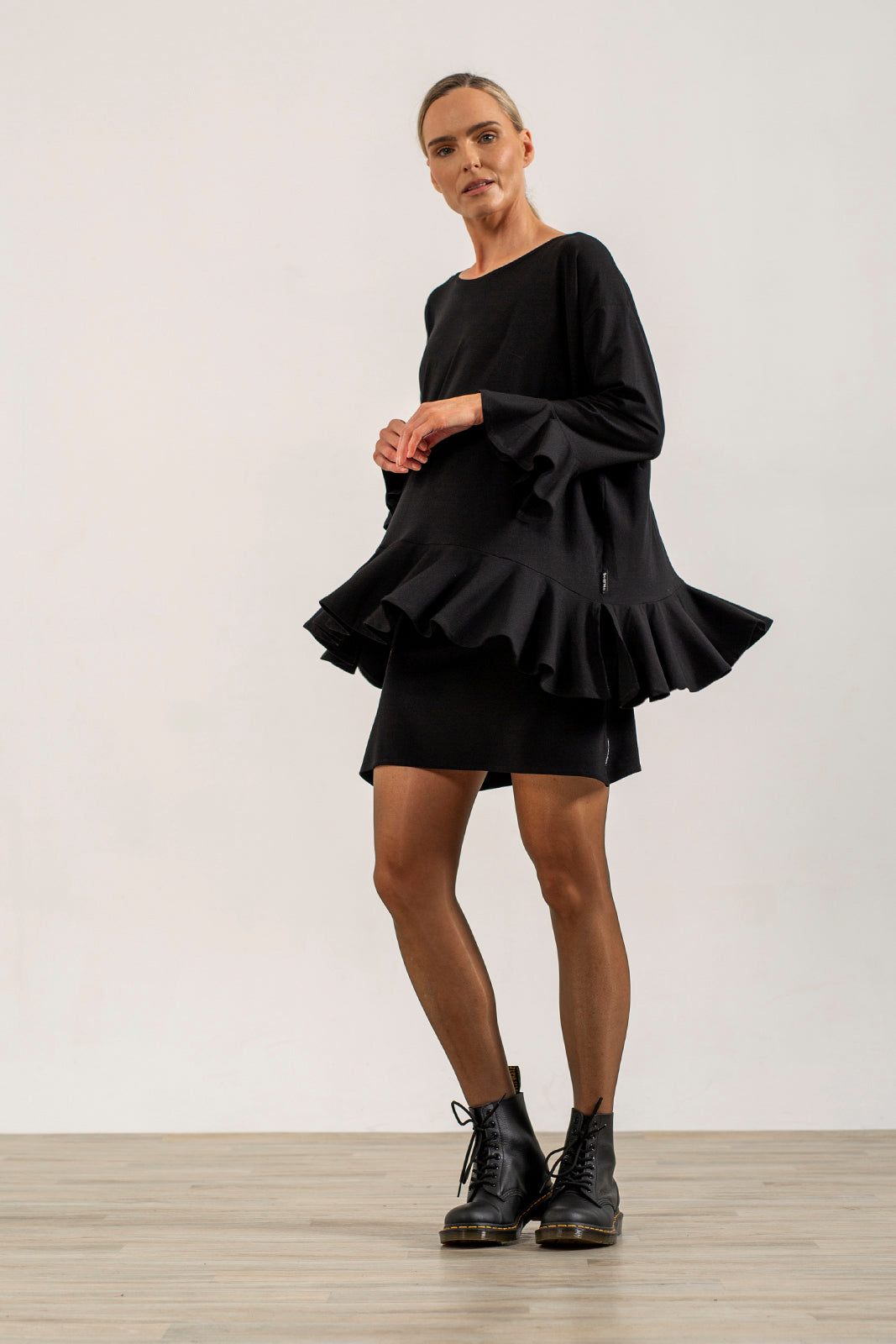 Blair Oversize Frill Hem Tunic (Black)