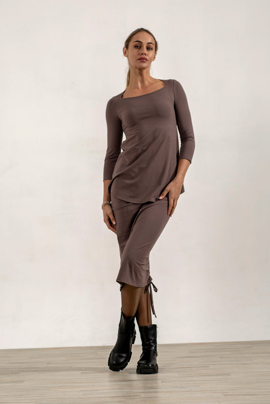 Iris 3/4 Sleeve Jersey Top (Mink)
