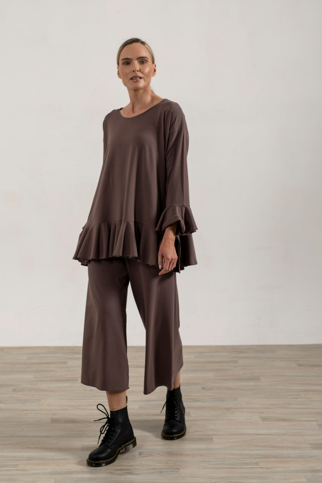 Blair Oversize Frill Hem Tunic (Mink)