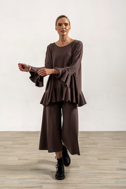 Blair Oversize Frill Hem Tunic (Mink)