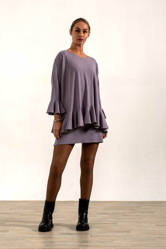 Blair Oversize Frill Hem Tunic (Silver Frost)