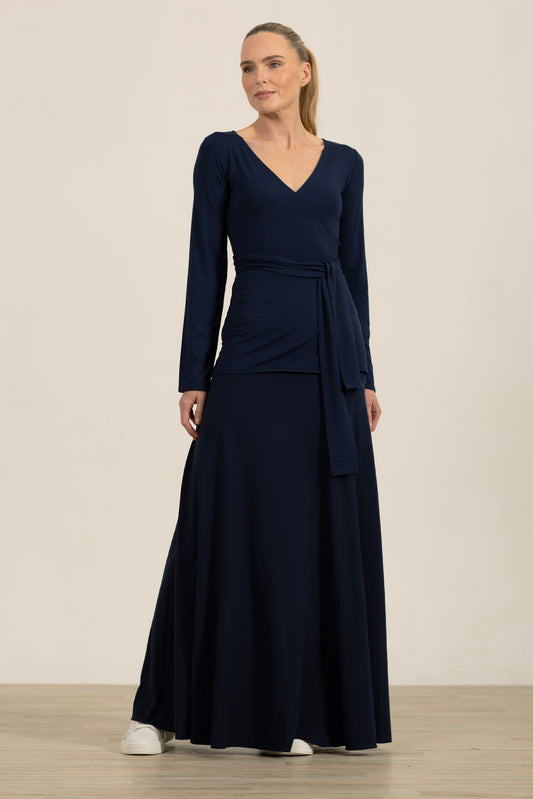 Navy Morticia Wrap Top