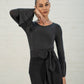 Rhea Flute Sleeve Top - Silky Black Jersey