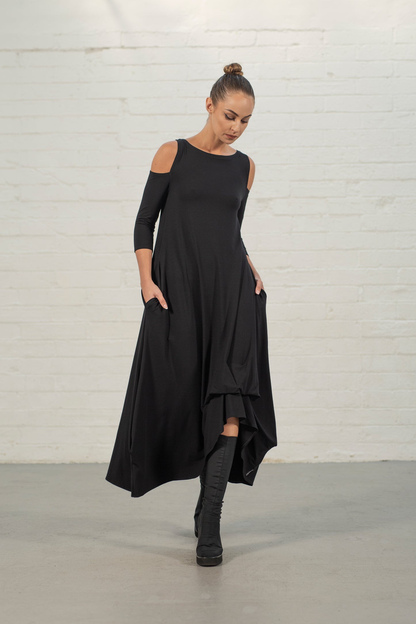 Black Sage Cold Shoulder Jersey Dress