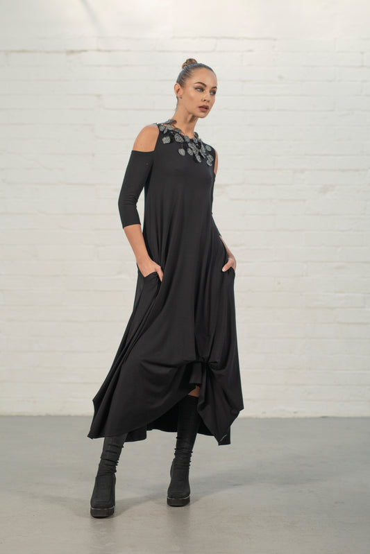 Black Sage Cold Shoulder Jersey Dress