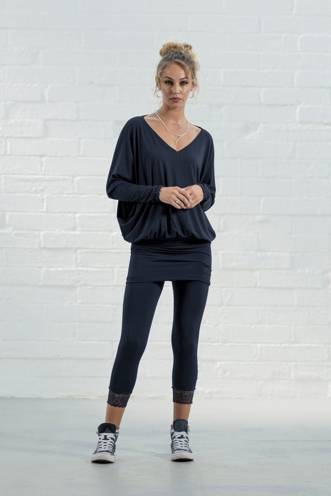 Navy Jess Lace Hem Leggings