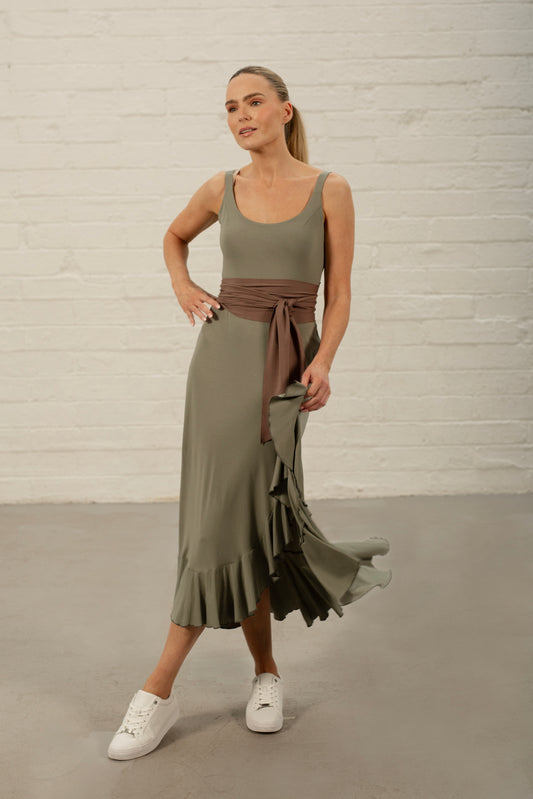 Olive Georgia Frill Jersey Dress (Last One)